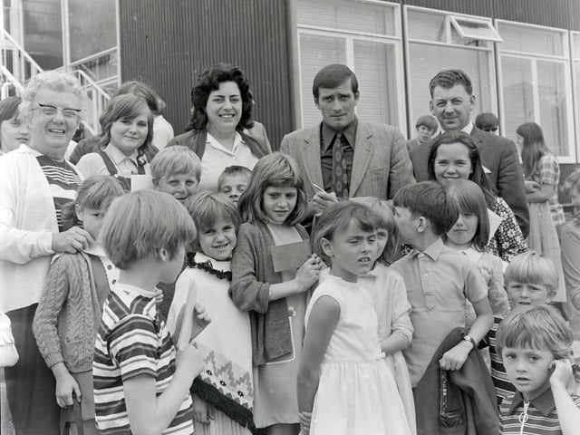 Signing autographs at Marlpool office opening, May 1971.