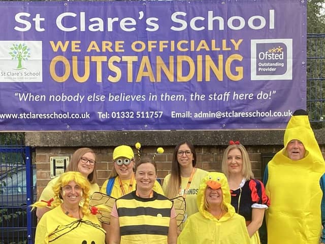 Staff at St Clare’s School dressed brightly for Hello Yellow Day