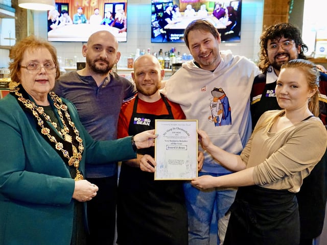 Edwards is the 39th most popular surname in Derbyshire, with 2,205 people across the county holding this last name. It has a patronymic origin, referring to the 'son of Edward'. Shown here is a presentation to Board and Bean by Mayor Of Chesterfield Cllr Jenny Flood. Andrew Yates, Clinton Peters, John McAssey, Daniel Figueiras and Robyn Edwards are pictured.