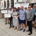 Protestors opposed to the Duckmanton housing scheme gather outside Chesterfield town hall