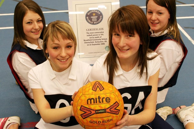 Brookfield pupils Emma Lievesley, Rachel Stewart, Kirstie Batty, Laura Tagg part of the world record holding netball team in 2007