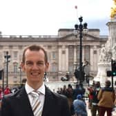 Shirebrook man James Taylor, ardent devotee of the Royal Family, pictured outside Buckingham Palace.