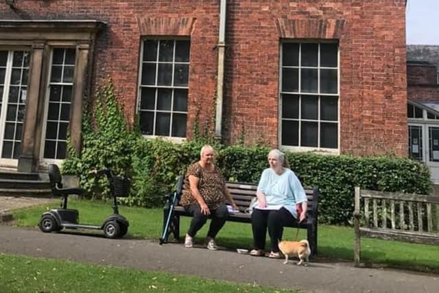 Elaine Palmer and Di Treece, who are co-chairing The Friends of Tapton House, are pictured outside the historic building. Photo by Paul Palmer.
