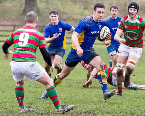 Ollie Prince is pictured on the way to his hat-trick try. Photo by Colin Baker.