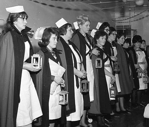 Nurses at a candle-lit carol service at the Devonshire Royal Hospital in 1966