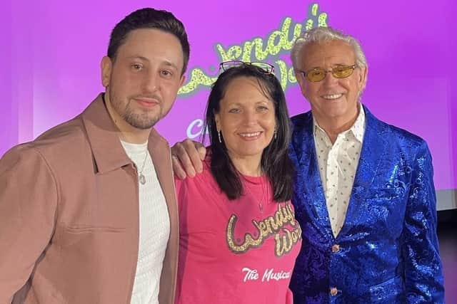Tony Christie with Max and Karen Restaino at the recording of Check Your Boobs.