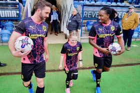 Will Grigg and Ryheem Sheckleford model Chesterfield's new away kit. Picture: Brian Eyre.