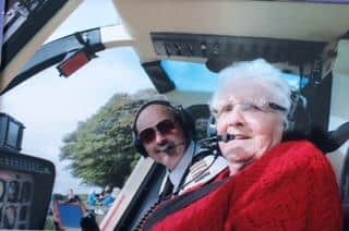 Margaret on a helicopter ride, organised by her grandsons to celebrate her 90th birthday.