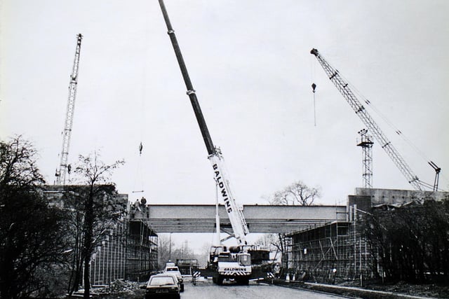 Work is underway on the bridge for new opencasting works, near Ripley, in December 1990.