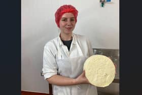 Leoni Mosley, a young cheesemaker who joined Hartington Creamery after gaining a first-class degree in Business Management in York, won Gold in the Novice class for Hartington Brie — a cheese she has helped create and develop at the creamery.