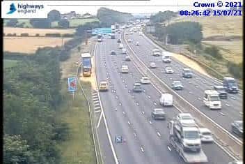 A lorry has broken down on the M1 close to Chesterfield. Credit: Highways England.