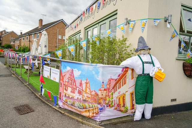 Tickled Trout pub's scarecrow brings a flavour of a German beer festival to Barlow.