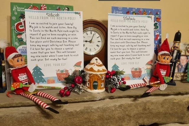 Sarah Louise Ward posted a picture of these elves and their messages to Jacob and Joshua.