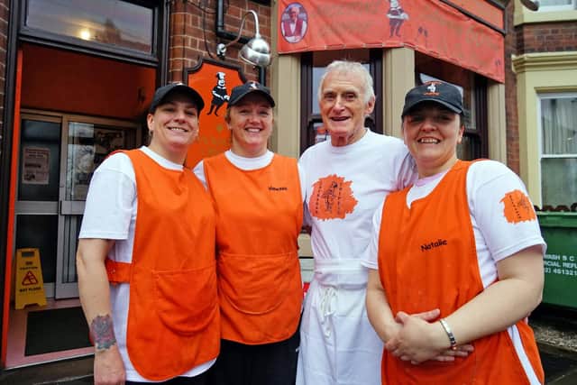 Jackson's Chippie in Ilkeston, known locally as Jackos, welcomed its first customers 62 years ago, but now its owner, Dennis Jackson has, decided to hang up his apron.
From the left: Rachel Stevenson, Vanessa Males, Dennis Jackson and Natalie Wood.