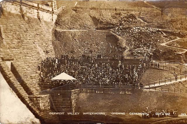 Opening ceremony at Derwent Valley Waterworks in 1912 but the message on the back of the postcard shared news of a tragedy.