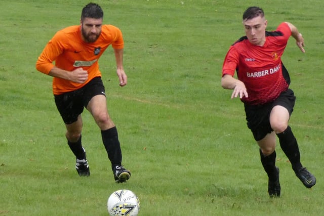 Action from Rangers' 6-2 win at Grassmoor Sports (red) in September.