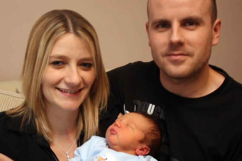 Tracy Murphy and Darren Ashton, of New Whittington, with baby Ethan at Christmas