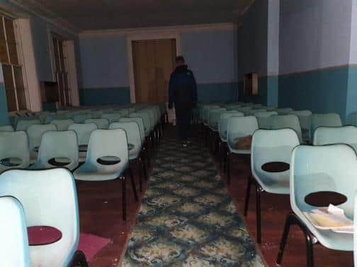 The inside of the abandoned Sunday School
