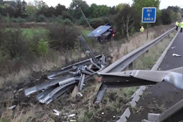 Drivers have been warned of huge tailbacks on the M1 after a lorry crashed through a safety barrier and down an embankment.Image: National Highways Yorkshire.