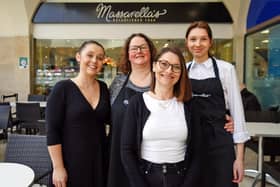 Jordan Ainsworth, Emily Connelly, Samantha Kirk and Marcelima Kisilewicz, staff at Massarella's in Chesterfield, say goodbye as the store closes after 30 years.