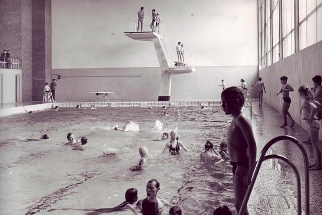 The opening day for the swimming pool at Chesterfield's Queen's Park leisure centre in May, 1969. The top board was THE place to show off your diving skills - for those brave enough! Photo: Derbyshire Times