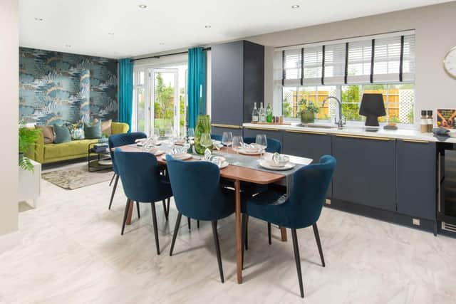 The kitchen and dining area in one of David Wilson Homes' properties at Drakelow Par