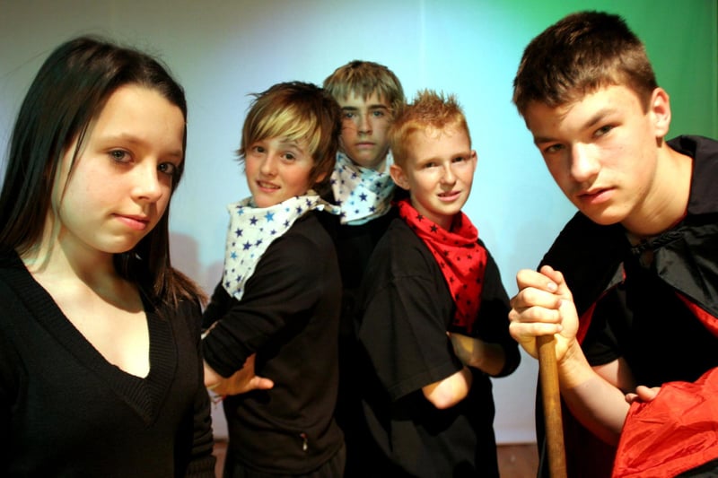 Georgie Chapman, Charlie Knight, Nathan Walker, Adam Staniforth-Fullylove and Sam Daft take part in Bolsover School's modern take on Shakespeare in 2007