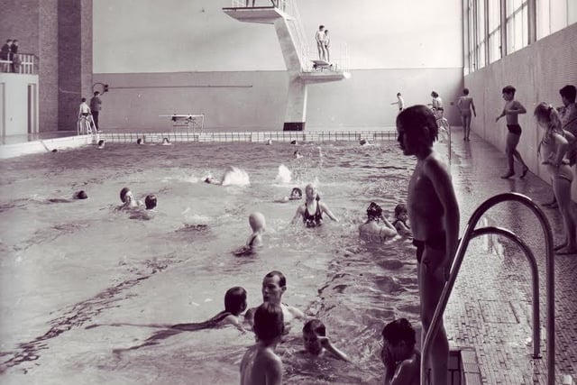 There was no better of way of showing off to your mates - or impressing a potential future girlfriend or boyfriend - than by proving your diving skills from the top board at Queen's Park swimming baths. Youngsters flocked to the pool, but had to stick to rules which included no 'bombing' or 'petting' in the pool!
Today's kids can swim in the modern new Queen's Park leisure centre - but they'll never experience the joy of the footbath on the way out of the changing room...