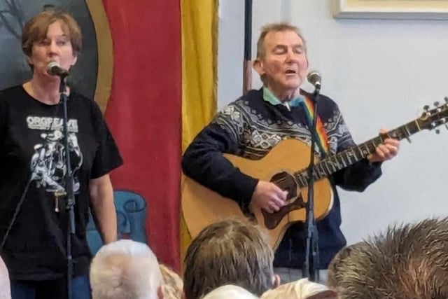 Carmel O'Toole and Andy Hoult tugged heart-strings by singing songs that were written for the strike.