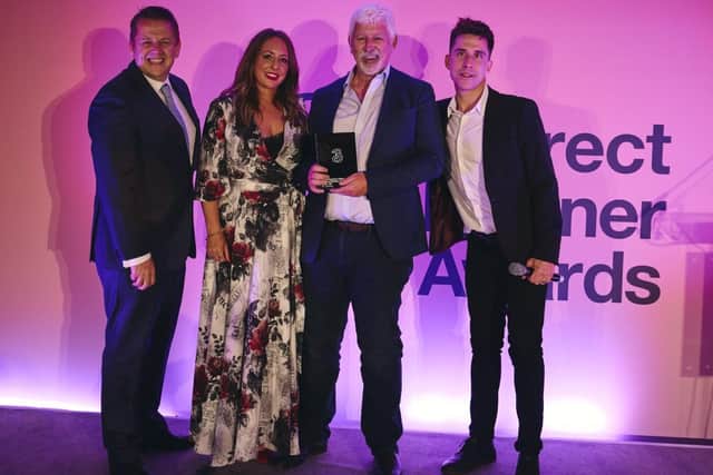 Left to right, Ronan Gibney and Jennifer Pattinson (Three), Paul Sisson (A1 Comms) and Russell Kane. Photo: A1 Comms