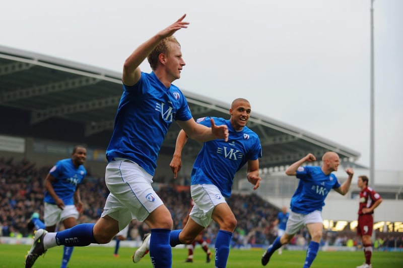 Scott Boden celebrates after scoring a late winner during the npower League Two match between Chesterfield and Southend United on October 9, 2010.