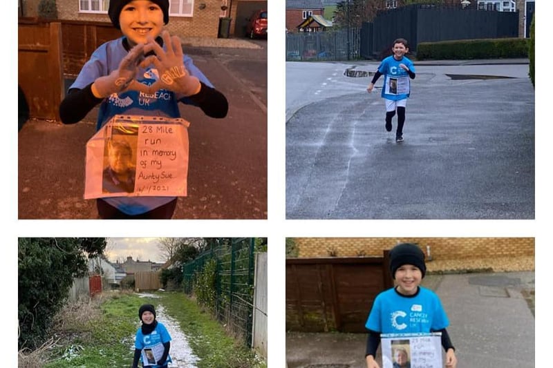 Laura Turner said: "Ethan is aiming to run 28 miles by the end of February in memory on our auntie and fundraising for cancer."