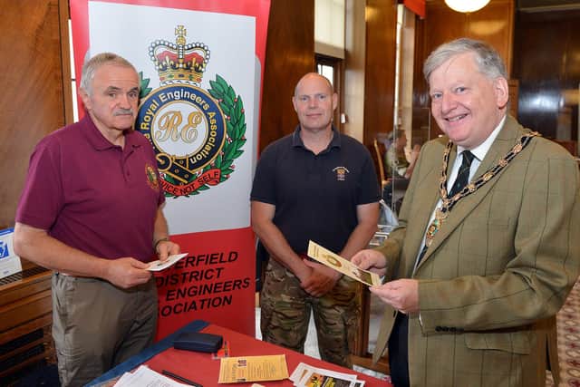 Rob Nash, of the Chesterfield branch of the Royal Engineers Association, Mark Rowe, from 106 Field Squadron Royal Engineers, and Martin Thacker, chairman of North East Derbyshire District Council, at the event.