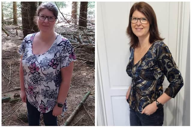 Gemma Aldridge is pictured before and after her weight loss.