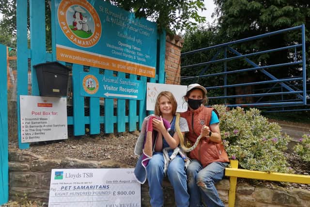 Erin Revell at Pet Samaritans Animal Sanctuary as she presented them with a cheque for the money raised