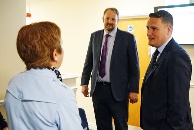Shadow Health Secretary Wes Streeting visits Hasland medical centre to talk to GPs and patients. Seen talking to a patient 