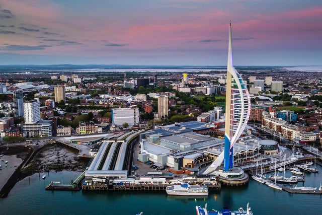 Spinnaker and the city at dusk