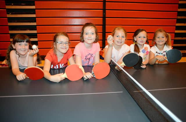 Chesterfield Queens Park sports centre play scheme in 2014. Hlooie Dooher, Bethany Renshaw, Katie Murray, Ella Webb, Ella Kirk and Isabelle Bates play table tennis.
