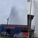 A burst pipe at Ripley Road in Ambergate has been seen shooting water 100 feet into the air earlier this week. (Photo: SWNS)