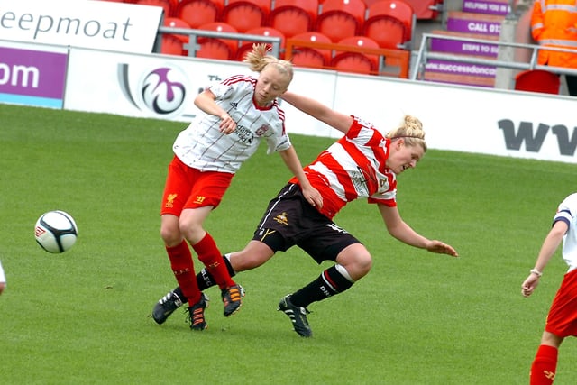 Doncaster Rovers' Belles played Liverpool at The Keepmoat Stadium on Saturady (23 June). Our picture shows Belles' Millie Bright (right).