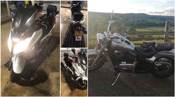 Derbyshire police released these pictures of the stolen motorbikes in an appeal for information