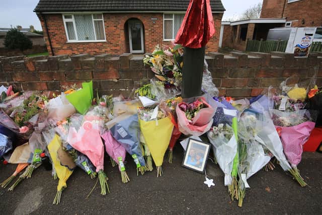 Floral tributes in Killamarsh in memory of Ricky Collins. Ricky was stabbed twice while waiting in his car near the Snags Head pub.