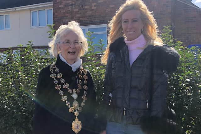 Jayne with Councillor Glenys Falconer, Chesterfield's Mayor, who attended the official unveiling of the pathway.