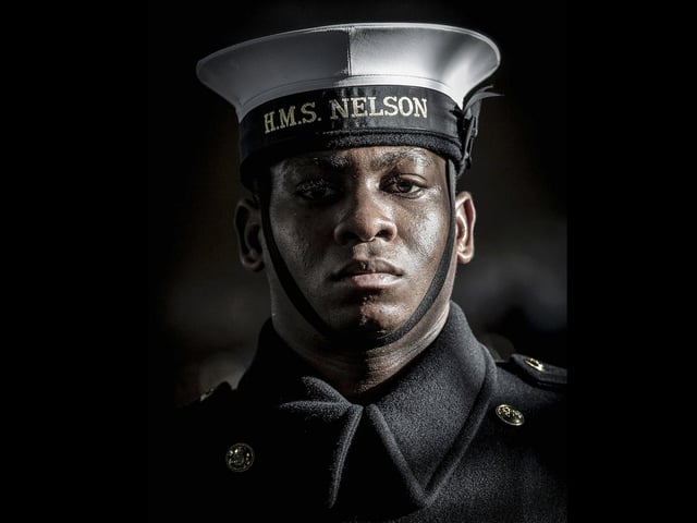 AB WTR William Augustine, stands proud during Ceremonial Parade Training at HMS Excellent. This image won The Spirit of Diversity Prize. By Leading Photographer Ben Corbett