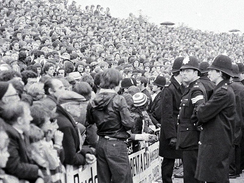 Police watch fans at Stags v Sheffield United.