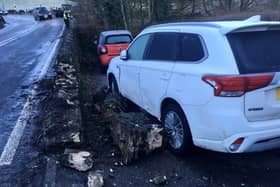 Costly damage to a wall and new car on Glossop Road after a car skidded on ice and crashed. Photo submitted