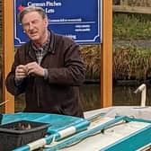 Adrian Dunbar pictured on a boat in Derbyshire during the filming of Ridley. Photo Susan Torkington