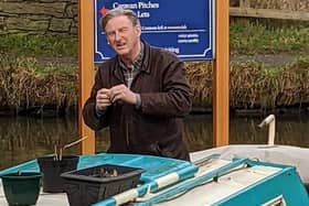 Adrian Dunbar pictured on a boat in Derbyshire during the filming of Ridley. Photo Susan Torkington