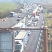 Drivers are warned of delays of up to one hour following an accident on M1 in Derbyshire.