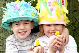 Joseph Kerry and Charlotte Wagstaff, both aged 4, at Swanwick Pre-School's bonnet parade which formed part of an Easter fayre.